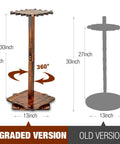 Wooden 360 Degree Rotating Fishing Rod Rack Holds Up To 16 Rods, Garage Tackle Storage Cart with dimensions shown.