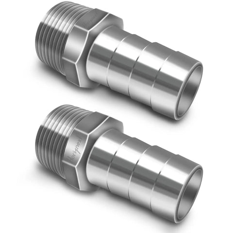 NPT 1 Inch Male Thread to 1 Inch OD Barb Stainless Steel Pipe Fitting for Connecting 1 Inch ID Air Hose Tubing Pack of 2 Beefy Heavy Duty