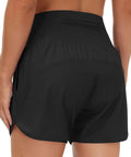 Back view of Women's High Waist Running Shorts With Liner For Athletic Training And Hiking Zip Pockets And Back Pocket Secure Black Medium