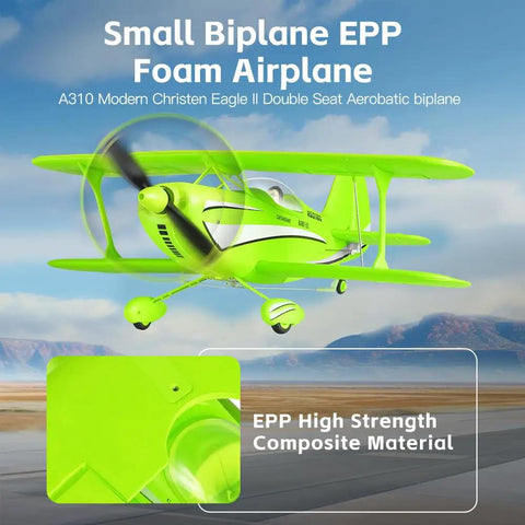 Classic Warbird RC Biplane For Adults And Beginners, 4CH 2.4G Remote, Brushless Motor, EPP Foam Airplane, green biplane in flight