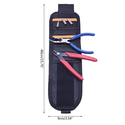 Magnetic Wristband For Holding Screws Nails Drill Bits Bolts And Small Tools Breathable Mesh Arm Band With Strong Magnets Ideal For Construction DIY Mechanics Roofers And Handy Men And Women, black mesh, 40cm x 9cm