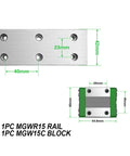 Metal Linear Motion Guide Slider Kit For DIY CNC And 3D Printers Compact Mini Rail System with 500mm Length MGWR15 and MGW15C block with dimensions