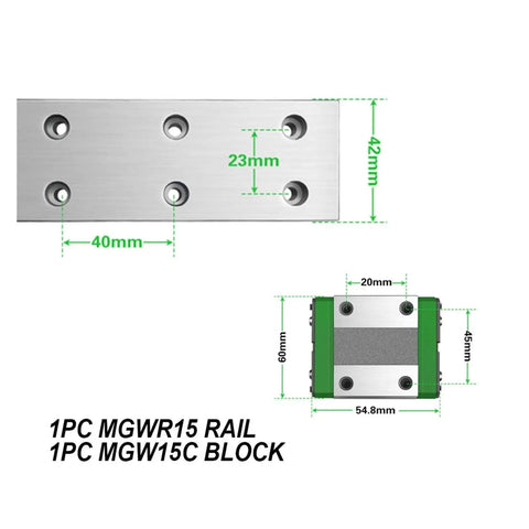 Metal Linear Motion Guide Slider Kit For DIY CNC And 3D Printers Compact Mini Rail System with 500mm Length MGWR15 and MGW15C block with dimensions