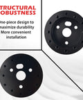 Heavy Duty 10 Piece Steering Wheel Adapter Kit For Quick Bolt Right On 6 To 3 Hole Hub Conversion And One Inch Height Lift With Included Hardware showing robust black adapter plate.