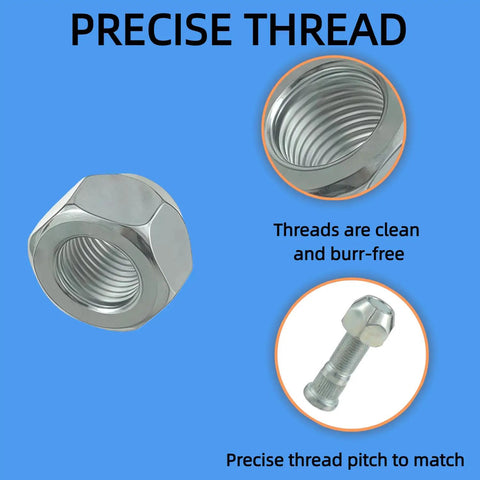 Close-up of precise thread in Six Sets Of Wheel Studs With Nuts For Trailers 2000 Lb To 3500 Lb Axles With 1/2-20 UNF Thread 0.54 Inch Spline