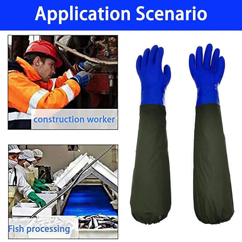 Heavy Duty 28 Inch Shoulder Length Waterproof Rubber Gloves PVC Coated For Chemical Oil And Solvent Resistance Reusable Workhorse