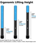 4 Pack Heavy Duty Table Leg Extenders Rock Solid Steel Risers For Folding Tables Adjustable Height Lifter shown at 5.3, 9.3, 13.2 inch heights.