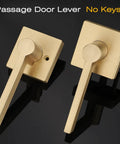 4 Pack Satin Brass Passage Door Knobs And Levers For Hall And Closet Doors, Keyless Interior Door Handles In Gold Finish
