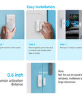 Wireless Door Alert Chime For Home And Business, Real Time Door Open Notifications, Instant Entry Alerts, No-Fuss Setup, Keeps Your Property Safe With 24/7 Peace Of Mind And Quick Door Alerts At Every Entrance. Easy installation steps with sensor and receiver