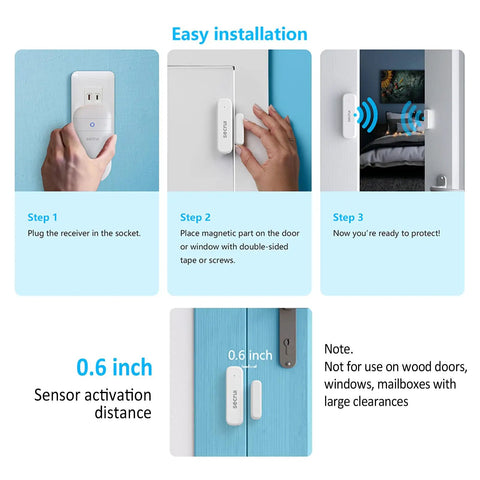 Wireless Door Alert Chime For Home And Business, Real Time Door Open Notifications, Instant Entry Alerts, No-Fuss Setup, Keeps Your Property Safe With 24/7 Peace Of Mind And Quick Door Alerts At Every Entrance. Easy installation steps with sensor and receiver
