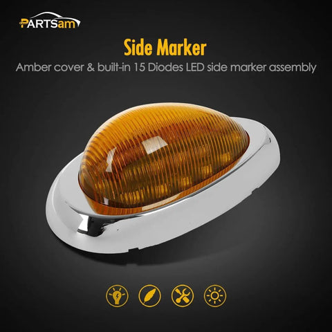Freightliner Cab Marker Light Kit With Five Amber Rectangular Six LED Roof Top Markers And Two Teardrop Amber Sleeper Markers