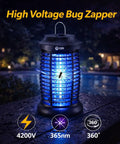 Outdoor Bug Zapper With 4200V Electric Grid And LED Light Waterproof Mosquito Killer For Patio Backyard Garden Camping