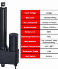 Top Shelf 10000N Linear Actuator Featuring Rock Solid Telescopic Design 24V Electric Lifting Motor Eats Up To 1000Kg Loads Without Breaking A Sweat, showcasing specifications.