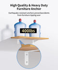 Heavy Duty Wall Mount Anti Tip Furniture Anchors To Keep Dressers And Bookcases Rock Solid And Secure Up To 400 Lbs, white metal bracket with two water bottles.