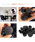 One Hundred Pieces Black Thickened Pipe End Caps Kickass Furniture Chair Leg Covers smooth gliding floor protectors displayed in various angles.