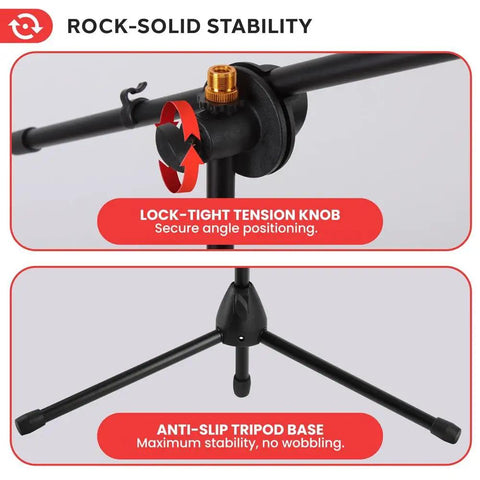 Pair Of Universal Adjustable Tripod Microphone Stands Heavy Duty Lightweight Stage Studio Boom Mic Holders with lock-tight knob and anti-slip base