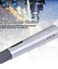 Morse taper reducing adapter sleeve MT2 to MT1, silver metal, for drill press and lathe use.