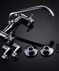 Wall Mount Kitchen Faucet With Adjustable 3 To 9 Inch Spread, 2 Cross Handles, Chrome Finish, 1.8 GPM Flow, Easy DIY Install