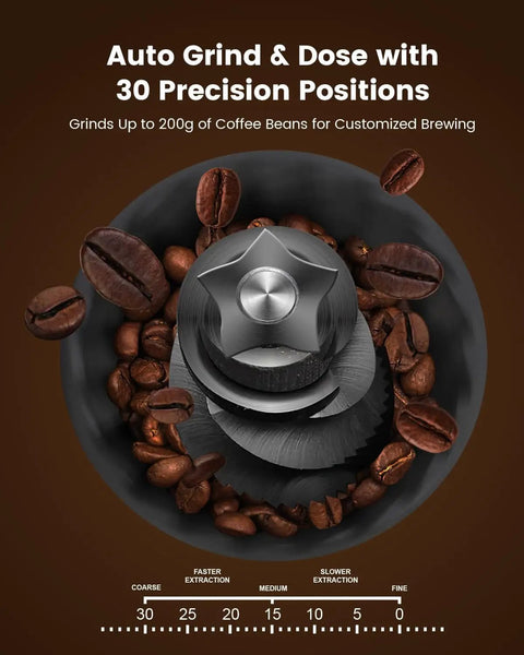 Top view of grinder from All In One Espresso Machine With Built In Grinder For Home Use Anti Clog Grind Path.
