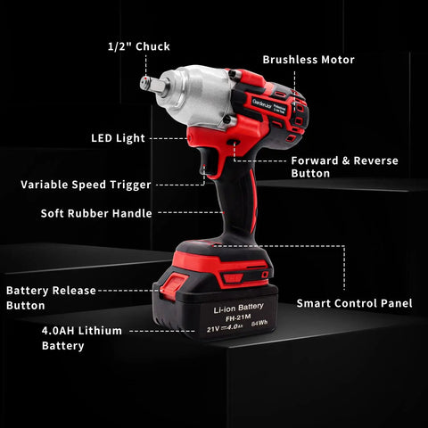 Cordless Half Inch Brushless Impact Wrench Kit With 450 Foot Pounds Torque, 3.0Ah Battery, Fast Charger, Four Drive Sockets, Built Tough For Cars, Home DIY Projects, And Heavy Duty Auto Repairs