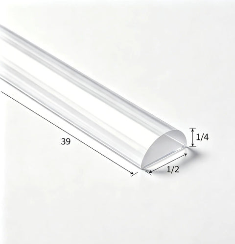 Clear Acrylic Shower Threshold And Drain Dam Strip Dapper Bathroom Water Barrier 39 inch clear strip with dimensions 1/2 inch by 1/4 inch.