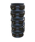 No Nonsense Heavy Duty Axial Air Mover Fan With Variable Speed Control And Three Hour Timer Pulling Maximum Cubic Feet Per Minute Through Wet Basement Spaces Blue stacked for easy storage.