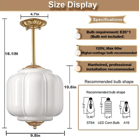 Straight Up Vintage Milk Glass Ceiling Light Fixture With Antique Brass Dome Shade Swoon Worthy Farmhouse And Schoolhouse Style Pendant Lamp 9 Inch Wide LED bulb specifications.