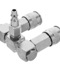 360 Degree Swivel 2 Way Air Hose Splitter With Nickel Plated Steel Pneumatic Fitting; dual connectors visible
