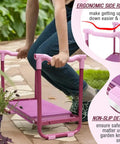 Person using upgraded garden kneeler and seat with rugged steel frame, EVA foam knee pad, tool pouch, non-slip for yard work