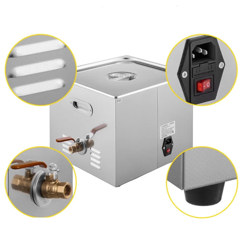 Close-up of the Kick Dirt Off With This Bad Boy Ultrasonic Cleaner! features including controls and stainless steel body.