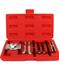 Sick Heavy Duty Bearing Separator Kit With Complete Nine Piece Set For Hardcore Pinion Removal And Hub Axle Puller Jobs On Any Rig Plus Two Or Three Jaw Options And Adjustable Angles Gonna Save Your Time Making Expert Shop Work Super No Hassle. 9-piece steel kit in red case