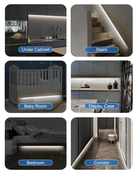 Hands Free Motion Sensor Led Light Strip For Auto On Under Cabinet Lighting 16.4 Feet 6000K in various home settings