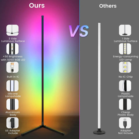 Comparison of 2 Pack Smart RGB Corner Floor Lamp 62.2 Inch Tall With App And Remote, Music Sync And Timer with another lamp