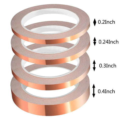 Copper Foil Tape With Conductive Adhesive, 4 Rolls In Sizes 0.2, 0.24, 0.3, 0.4 Inch, 22 Yards Each, Double Sided Conductivity For Stained Glass