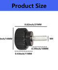 Side view of Ten Piece Set Of M4 X 10 Mm Knurled Threaded Thumb Screws in Black Round Clamping Grip Knobs. Dimensions labeled.