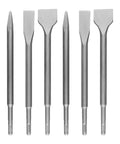Six Piece SDS Plus Concrete Drill Bit Set With Point Chisel And Flat Chisels For Rotary Hammer Drills 20 Mm And 40 Mm Heavy Duty 40RC Steel Construction Built For Real Jobs displayed in a row