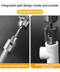 1 Pc Portable Electric Pipe Threading Tool Kit For 1/2 And 3/4 Inch PVC Plastic Pipes Durable Re threading Adapter close-up showing split design and threading process.