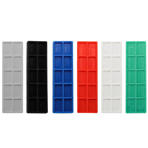 Okllen 300-pc plastic flat shims set for leveling, 6 sizes, color mix gray/black/blue/red/white/green, front view