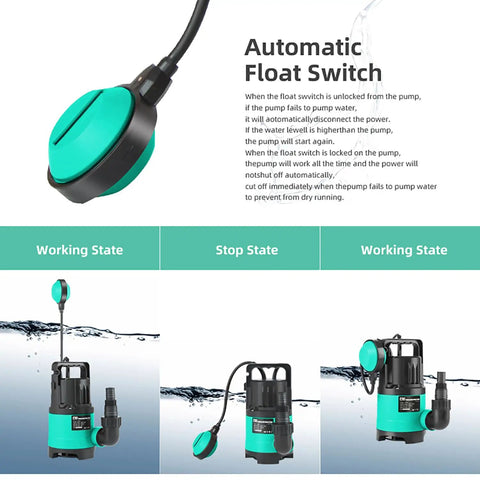 Heavy Duty Sump Pump 2000GPH Submersible Water Pump With One Half HP Auto Float Switch Portable Utility Pump diagram