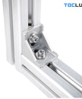 Close-up of Durable Aluminum Extrusion Corner Bracket Kit For 30 Series T Slot Rails with M6 screws installed