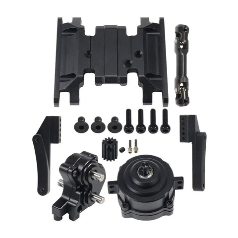 Planetary Gearbox Transfer Case And Short Drive Shaft Skid Plate Front Motor Mount Upgrade Kit for 1/10 RC Crawler Chassis Black