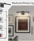 Sleek 16.53 Inch LED Picture Light For Paintings, black wall lamp illuminating artwork, 3000K warm white, hardwired setup