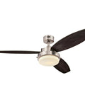 52 Inch Brushed Nickel LED Ceiling Fan With Reversible Beech And Wengue Blades, Modern Alloy Motor, Energy Efficient 8W LED Light