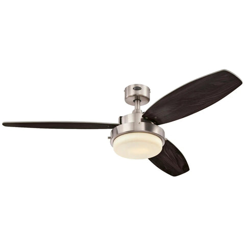 52 Inch Brushed Nickel LED Ceiling Fan With Reversible Beech And Wengue Blades, Modern Alloy Motor, Energy Efficient 8W LED Light