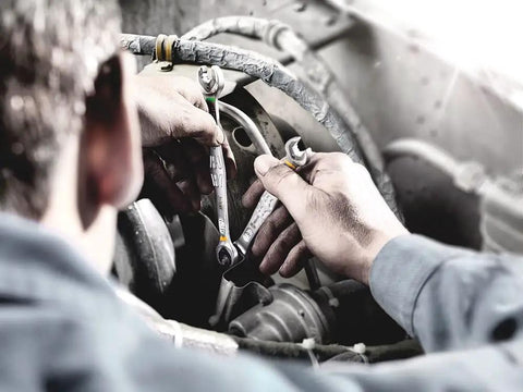 Mechanic using Joker SW 14 SB Ratcheting Combination Wrench With Open End Fastener Hold Depth Stop For Secure Fastening in tight space
