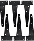 Heavy Duty 8 Inch T Strap Hinge Pack Of 6 For Wood Doors And Gates Ideal For Outdoor Sheds Barns And Fences Tee Hinge Black Screws Included For Easy Installation Durable Steel Construction Smooth 270 Degree Swing, black steel hinges