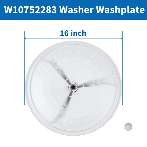 Top view of Washer Wash Plate Replacement For Front Load Washers Durable White Part W10752283, 16-inch diameter with central hub.