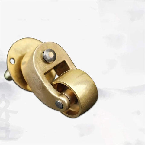 Solid Polished Brass Swivel Casters Set Of Four Vintage Antique Furniture Wheels Double Bearing Heavy Duty Setup rolls smooth detailed view.