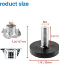 Product size diagram for Set Of 8 Adjustable Leveling Feet With M8 Bolt Screw-On Base And Four-Claw Nail, 27x30mm, 1.06x1.18 in