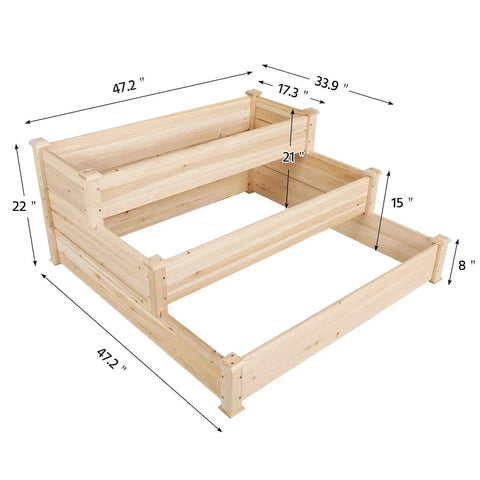 Three Tier Raised Garden Bed With 47 Inch Square Footprint And 22 Inch Height Wooden Planter for Backyard or Patio